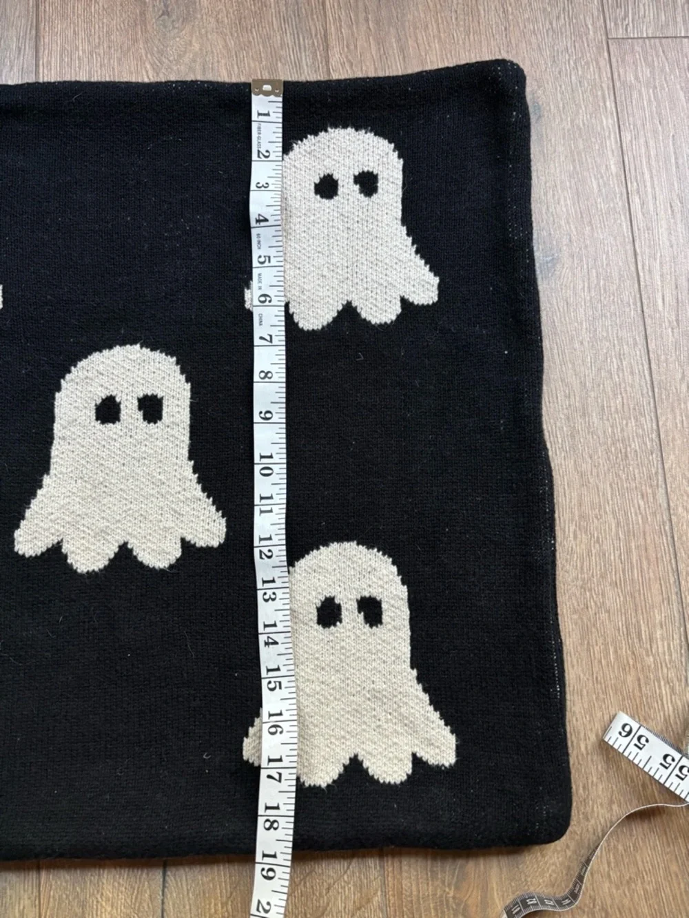 Storehouse Ghost Knit Pillow Cover Black Cream Halloween Cozy Décor 20”